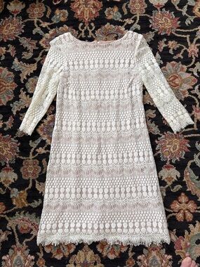 Cream Lace 3/4 Sleeve Lined Shift Dress